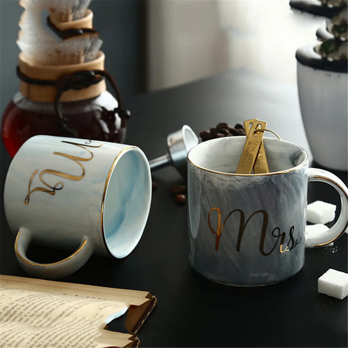 Роскошная керамическая кружка с каменным узором для водного напитка Mr Mrs Coffee Tea Milk
