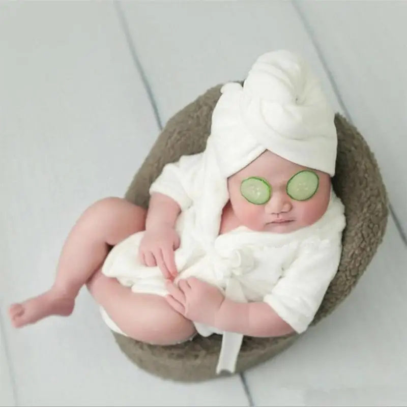 Одежда для фотосъемки новорожденных; детская хлопковая плотная одежда для сна; банный халат с поясом; головной платок для мальчиков и девочек 0-6 месяцев