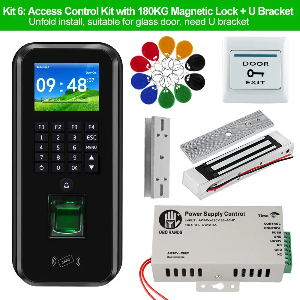 Kit 6 RFID TCP/IP биометрическая система контроля доступа к сети отпечатков пальцев с программным обеспечением пароль клавиатуры питания электрические дверные замки - Цвет: Kit 6