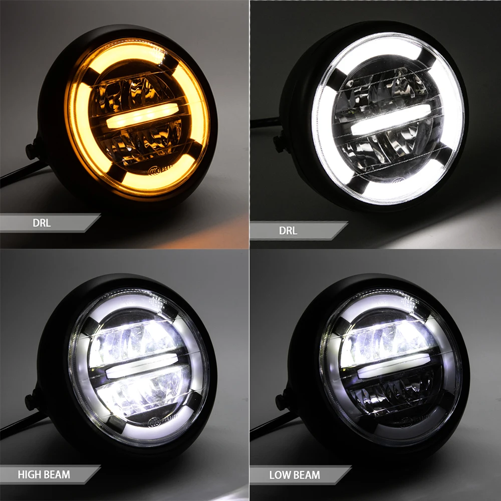 7 inch Motorcycle Retro Black Metal LED Headlight Lamp Daytime Running Headlight For CG125 GN125