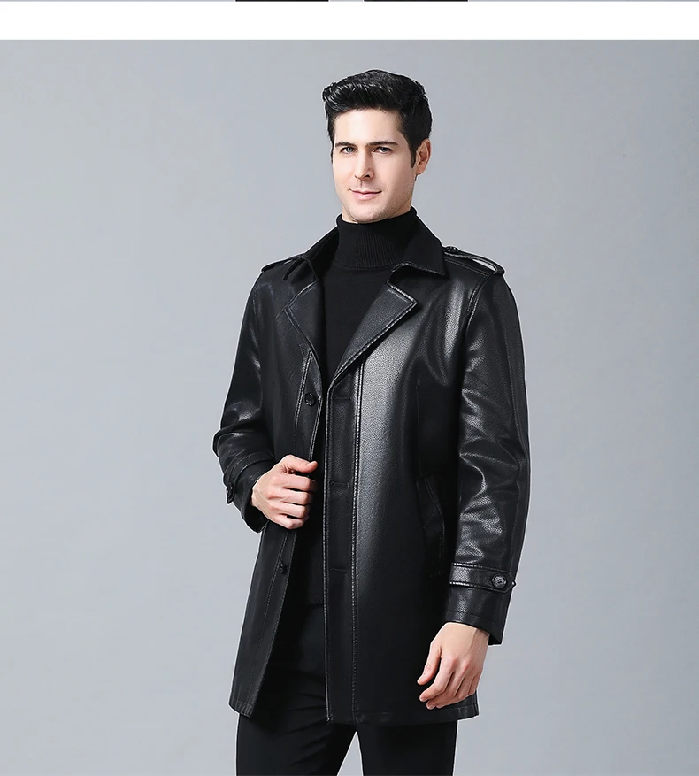 8XL 6XL 5XL 4X мужская кожаная куртка осень и зима красивый среднего возраста Тонкий Повседневный модный длинный пиджак кожаная куртка