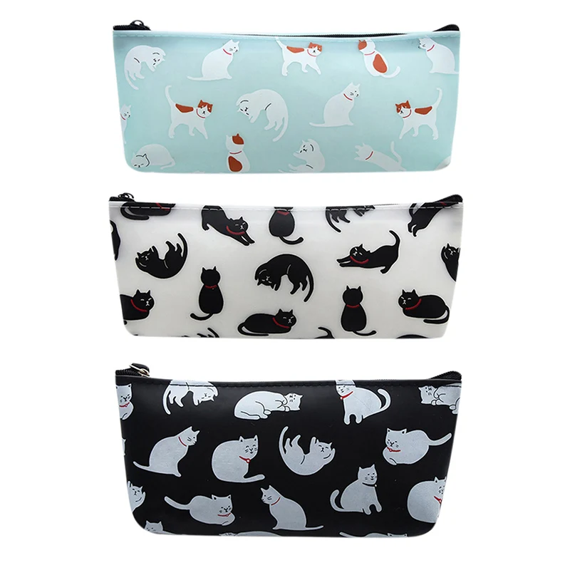 New-1Pcs/ милый силиконовый чехол для карандашей с изображением кота Kawaii, сумки для карандашей для девочек, прочные школьные принадлежности большой емкости, канцелярские Stor