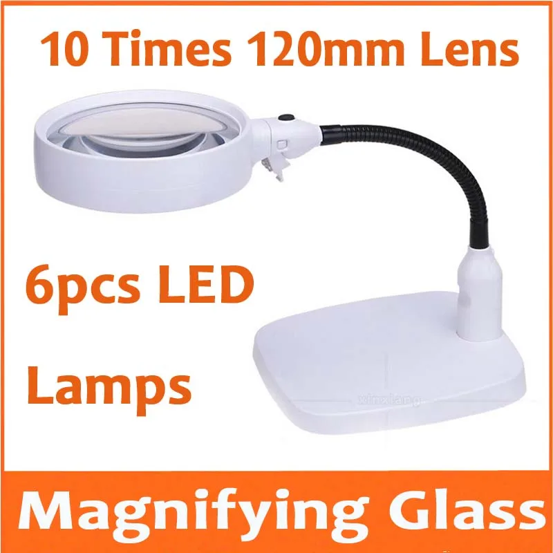 

10X Desktop LED Magnifier Table Lamp Light Magnifying Glass for Mobile Phone Circuit Board Repair 110V-240V with 6pcs LED Lamps