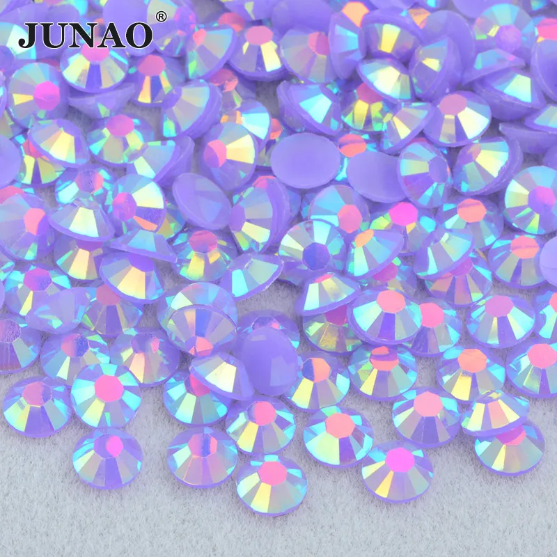 JUNAO 4 5 6mm Jelly Light Purple AB Flat Back Decoration Rhinestone Non Hotfix Crystal Stones Stickers Face Nail Art DIY Crafts 