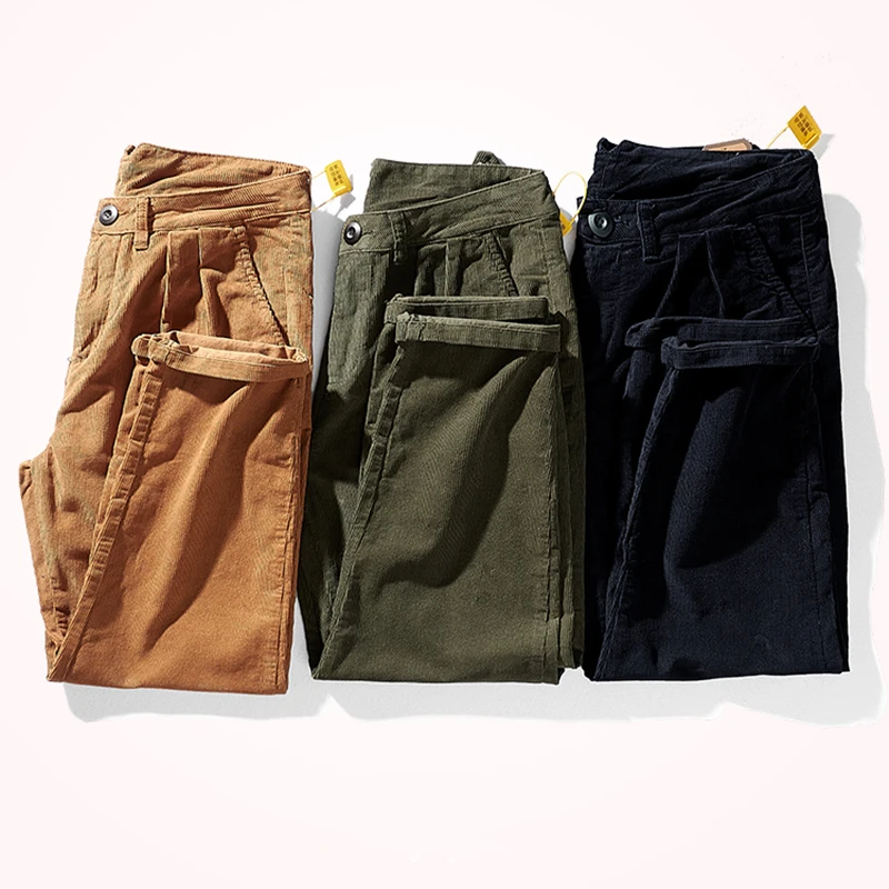 Autumn and Winter New Men 's Corduroy Casual Pants Loose Straight Trousers Vertical Corduroy Japanese-Style Retro Overalls