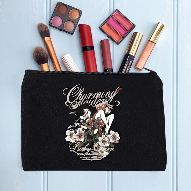 Casual Women's Cosmetic Bag Zipper Makeup Bag Female Handbags Black Pencil Cases Female Cosmetic Cases samurai009