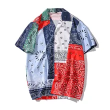 Chemises Harajuku à manches courtes Pour Hommes, ample, à la mode, Patchwork de couleurs, chemisier d'été à boutons