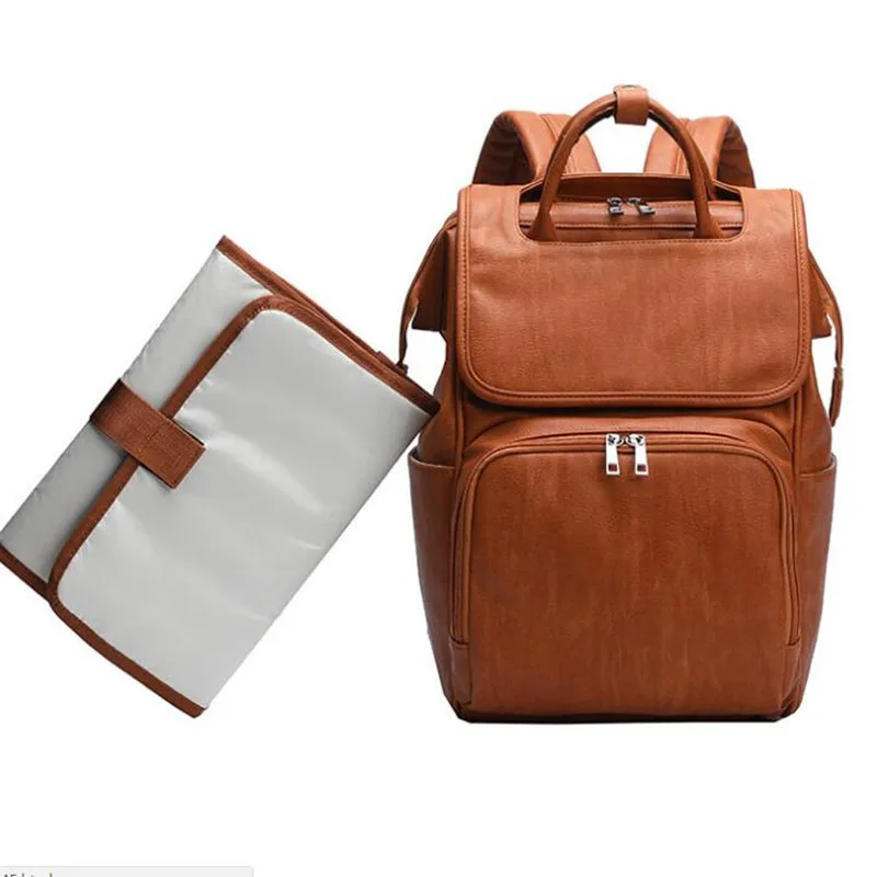 New Unisex nappy bag Fashion Quality PU Leather Baby Diaper Bag bolsa maternidade Backpack+Changing Pad+Stroller Straps