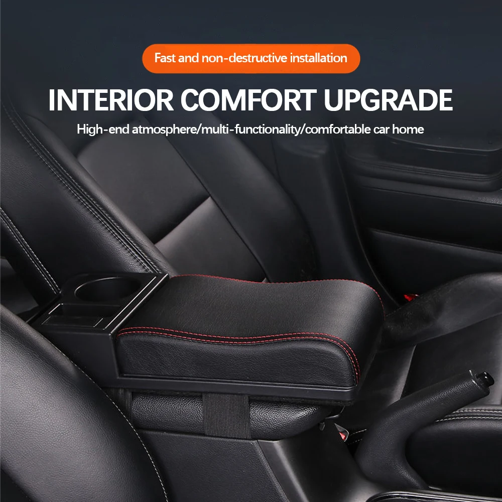 Universal Car armrest with USB charging with cup holder removable PU  leather storage box support pad multi-function car armrest