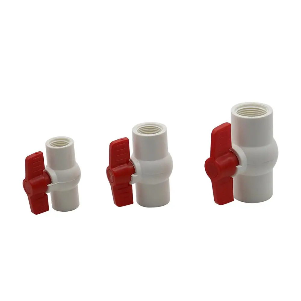 

DN15 DN20 DN 25 PVC Ball Valve 1/2" 3/4" 1" Female Thread Waterstop Garden Irrigation Aquarium System Pipe Switch Fittings