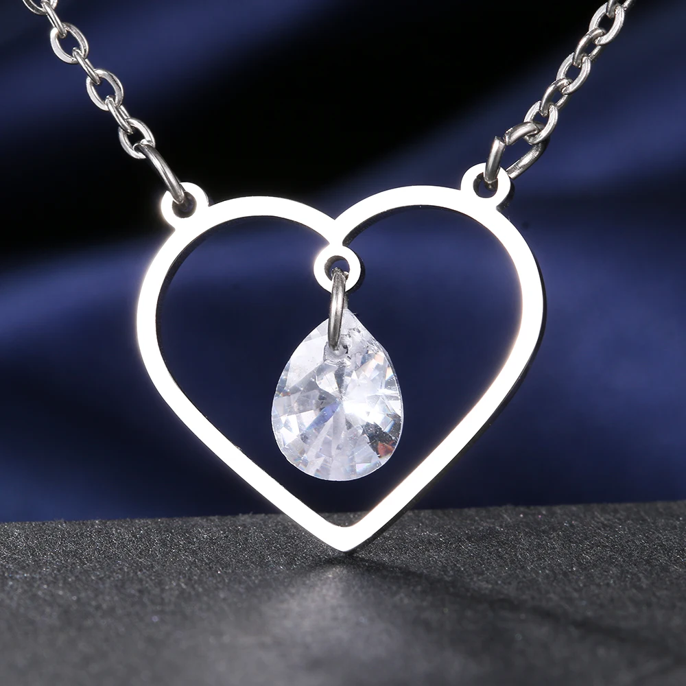 Stainless Heart Pendant Necklaces Crystal Lover Necklace Choker