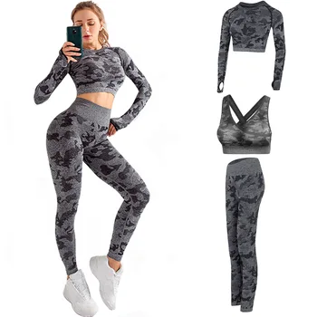 

3piece set women Yoga Set Fitness Sports Suits Yoga Long Sleeve Shirts High Waist Running Leggings Workout Bra Top Gym Clothing