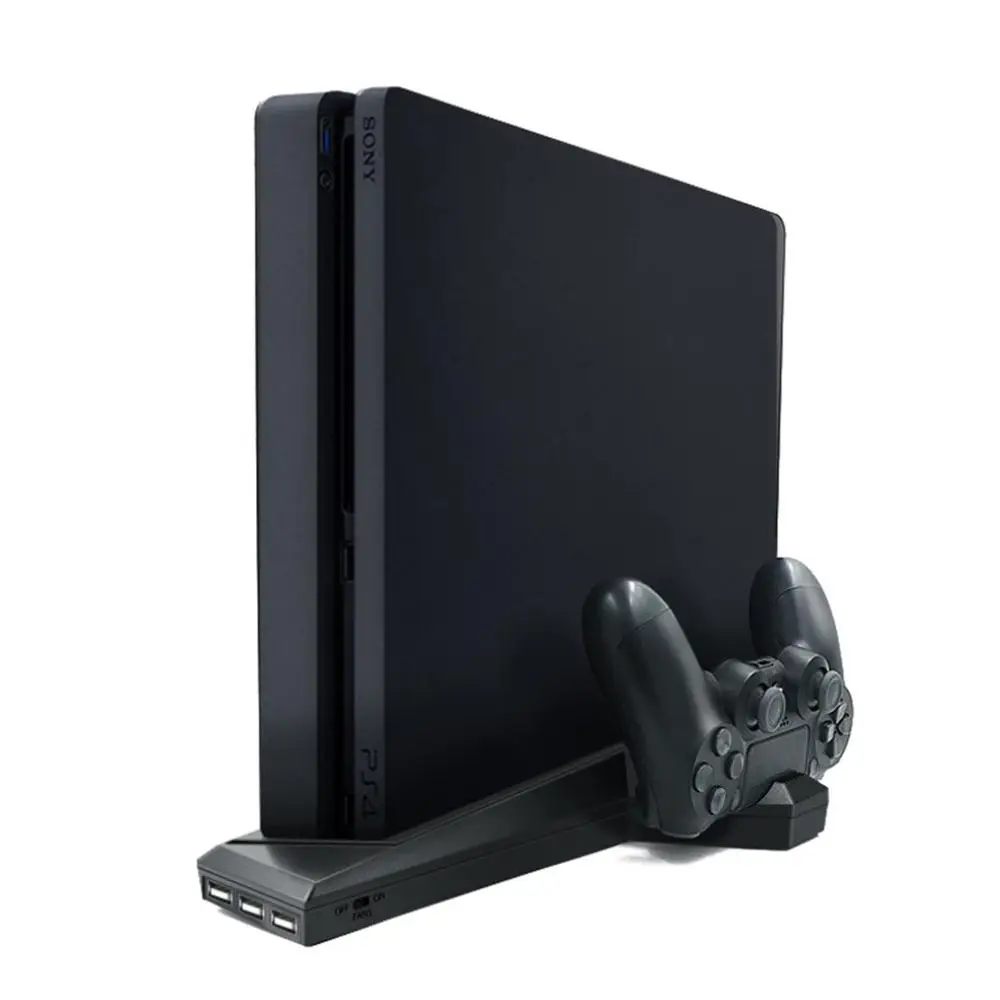 

For PS4/PS4 Slim Vertical Stand with Cooling Fan Dual Controller Charger Charging Station For SONY Playstation