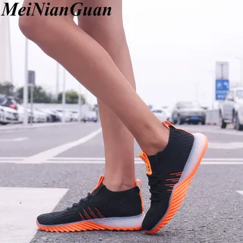 

Low Top Women Shoe Breathable Female Sneakers Mesh Sport Shoes Woman Walking Shoes Summer Simple Flats Orange Jogging Shoes B6