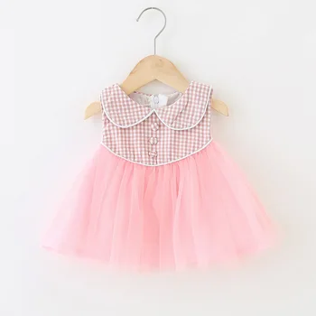 

2020 Summer Fold-down Collar Plaid Dress Children Clothes Wholesale