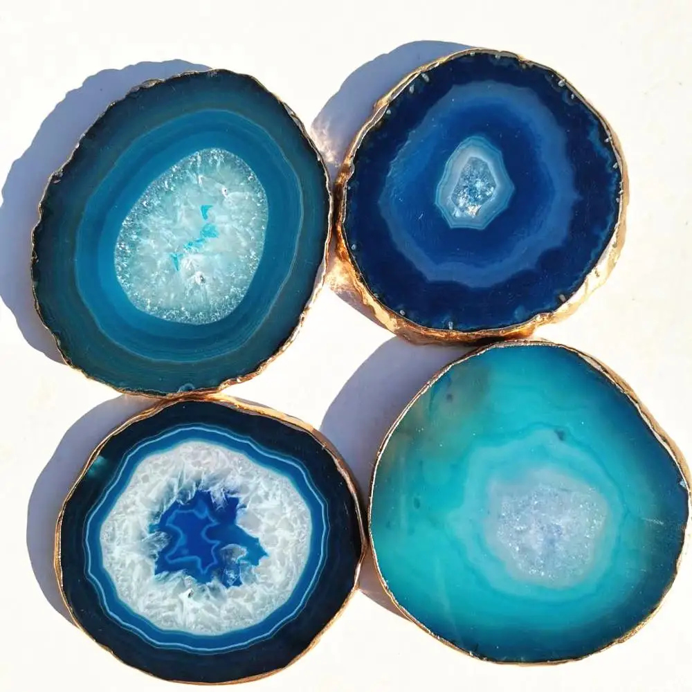 

9~10cm Dyed Blue Agate Coastes Polished Natural Stone crystal Irregular Coasters Agate Slices Home Decoration