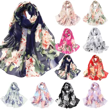 

Floral Print Retro Head Neck Silk Scarf Vintage Fashion Women Flower Print Long Soft Wrap Scarf Simulation Silk Shawl Scarves