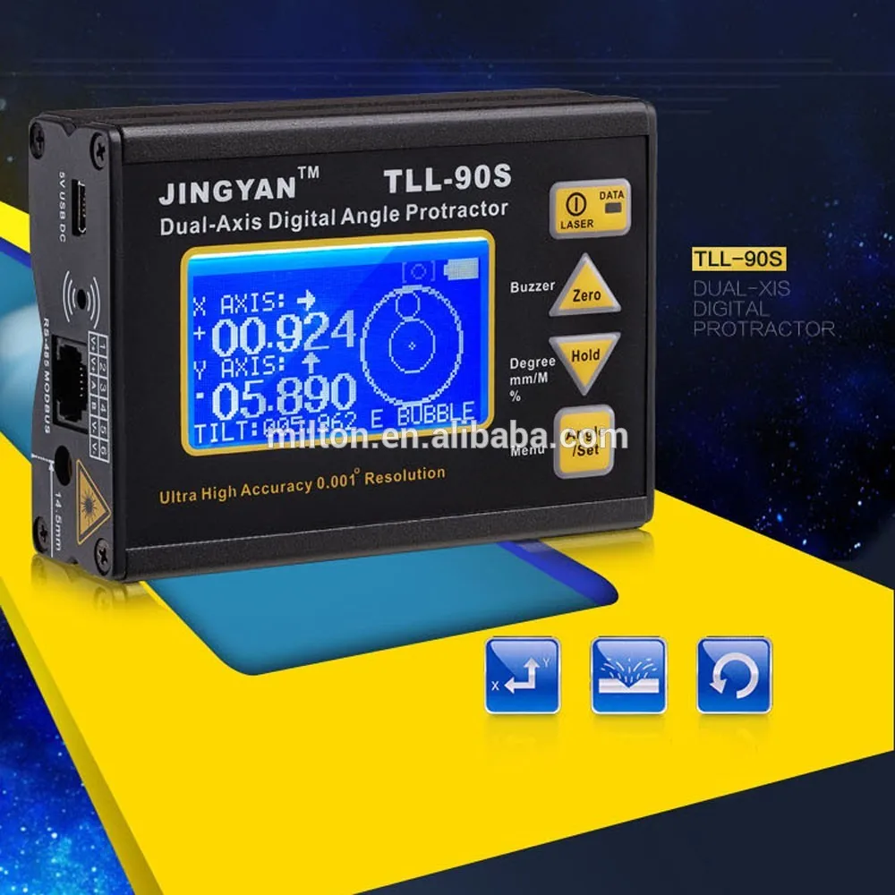 TLL-90S Super High Precision Angle Meter 0.005 Professional Dual-axis Digital Laser Level Inclinometer with LCD Display