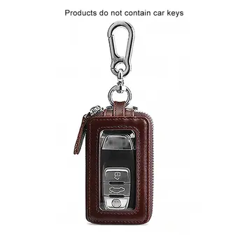 

Genuine Leather Men Car Key Holders Housekeeper Multifunctional Double Zipper Square Home Key Case Key Wallet