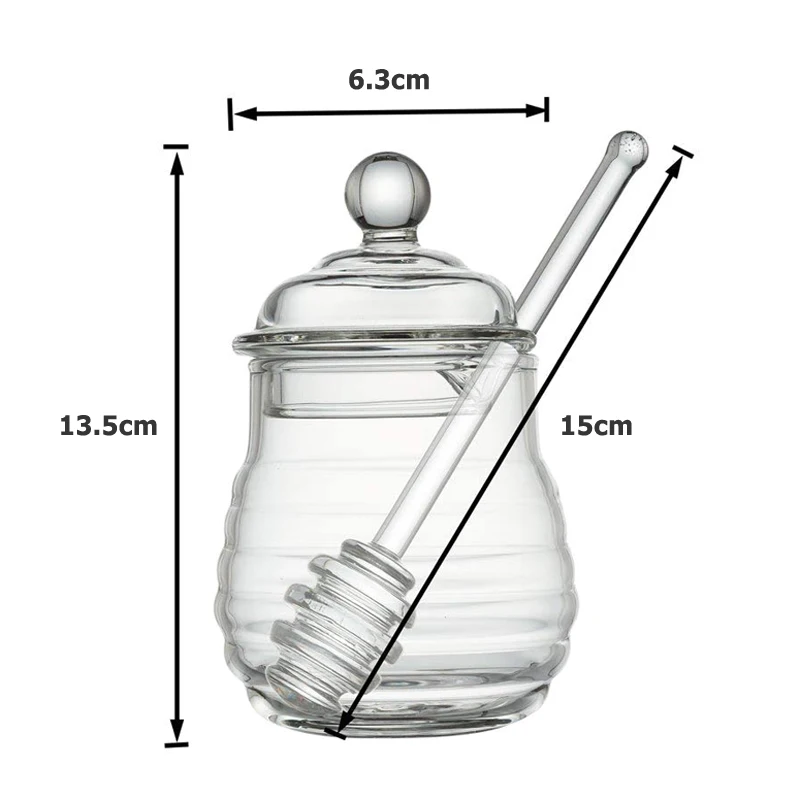 Transparent Glass Honey Jar with Dipper