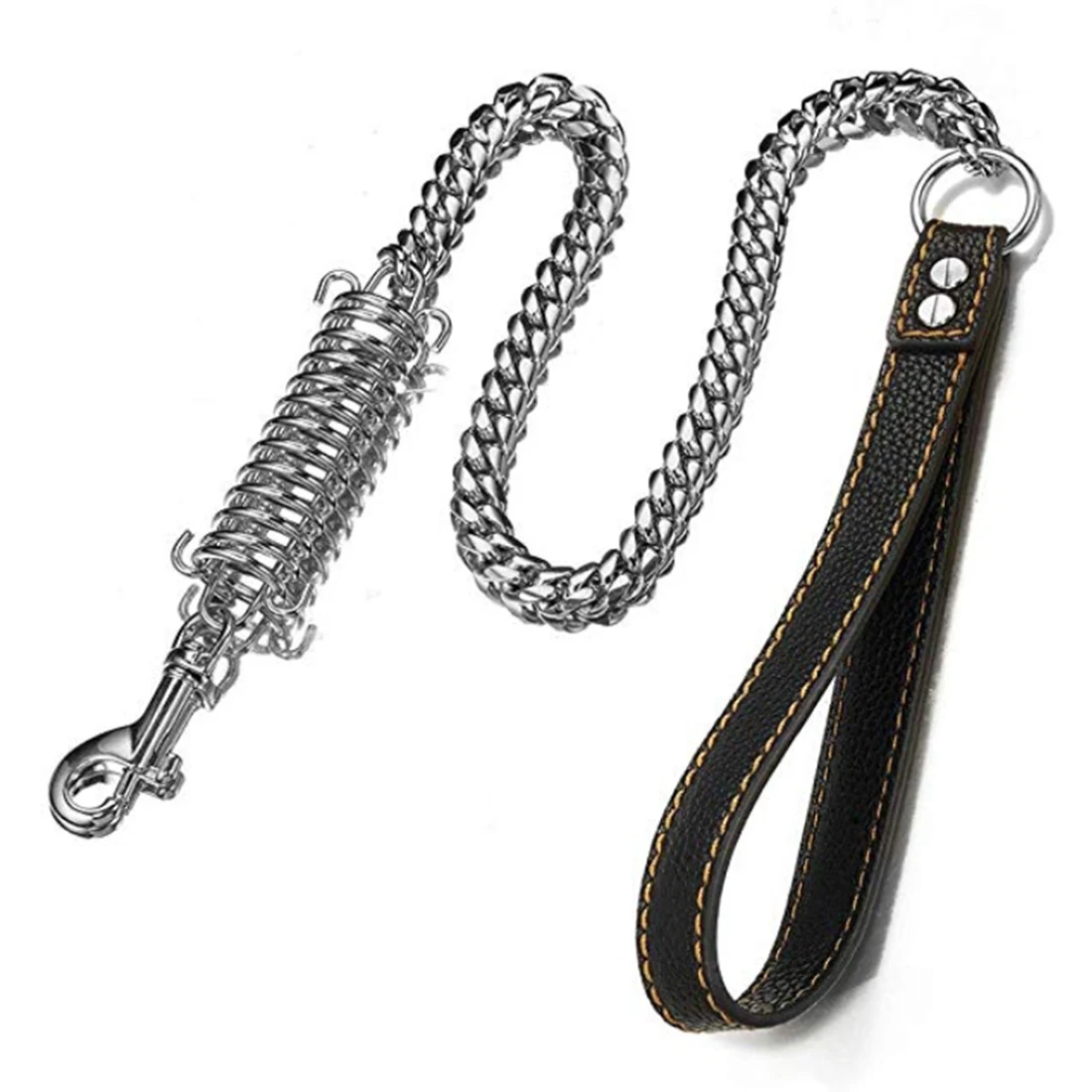 1ft 2ft 3ft Stainless Steel Silver Color Dog Cuban Curb Chain Leashes Safe Wear-Resistant Waterproof Leather Handle | Украшения и