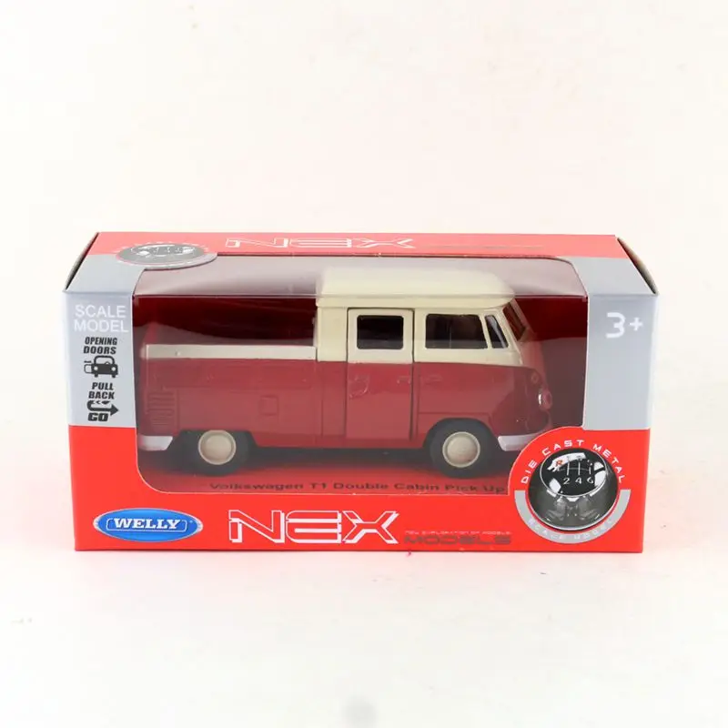 Welly литье под давлением модель/1:36 Масштаб/Volkswagen T1 двойной кабина грузовик пикап игрушка/вытяжной назад набор для обучения/подарок для детей
