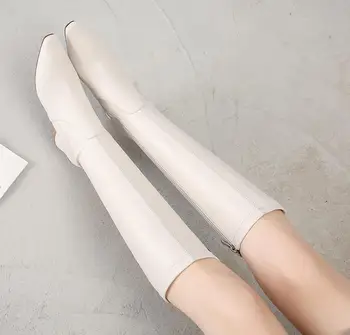 

2019 autumn and winter new retro thick with knight boots high heel thin elastic boots pointed high boots women's boots