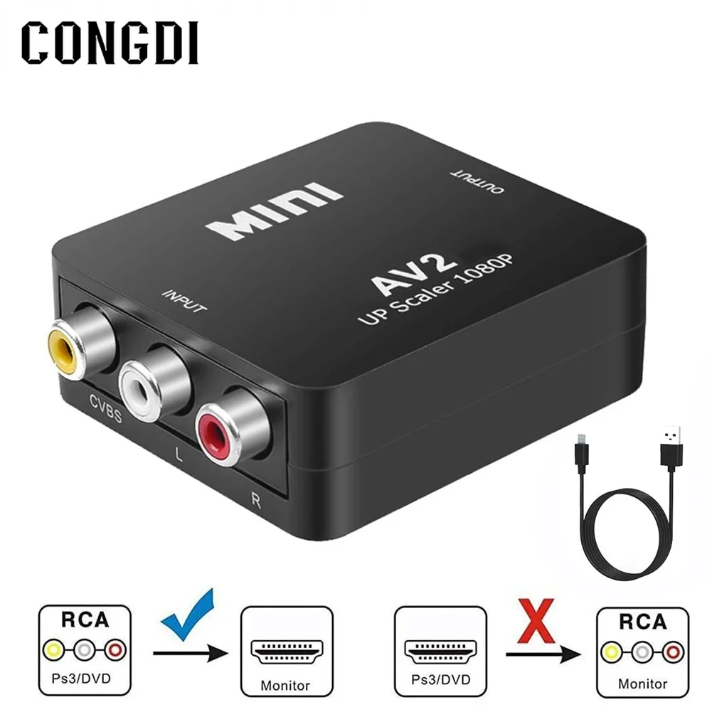 Адаптер-преобразователь видео с AV на HDMI-совместимый адаптер RCA CVSB L/R HD 1080P