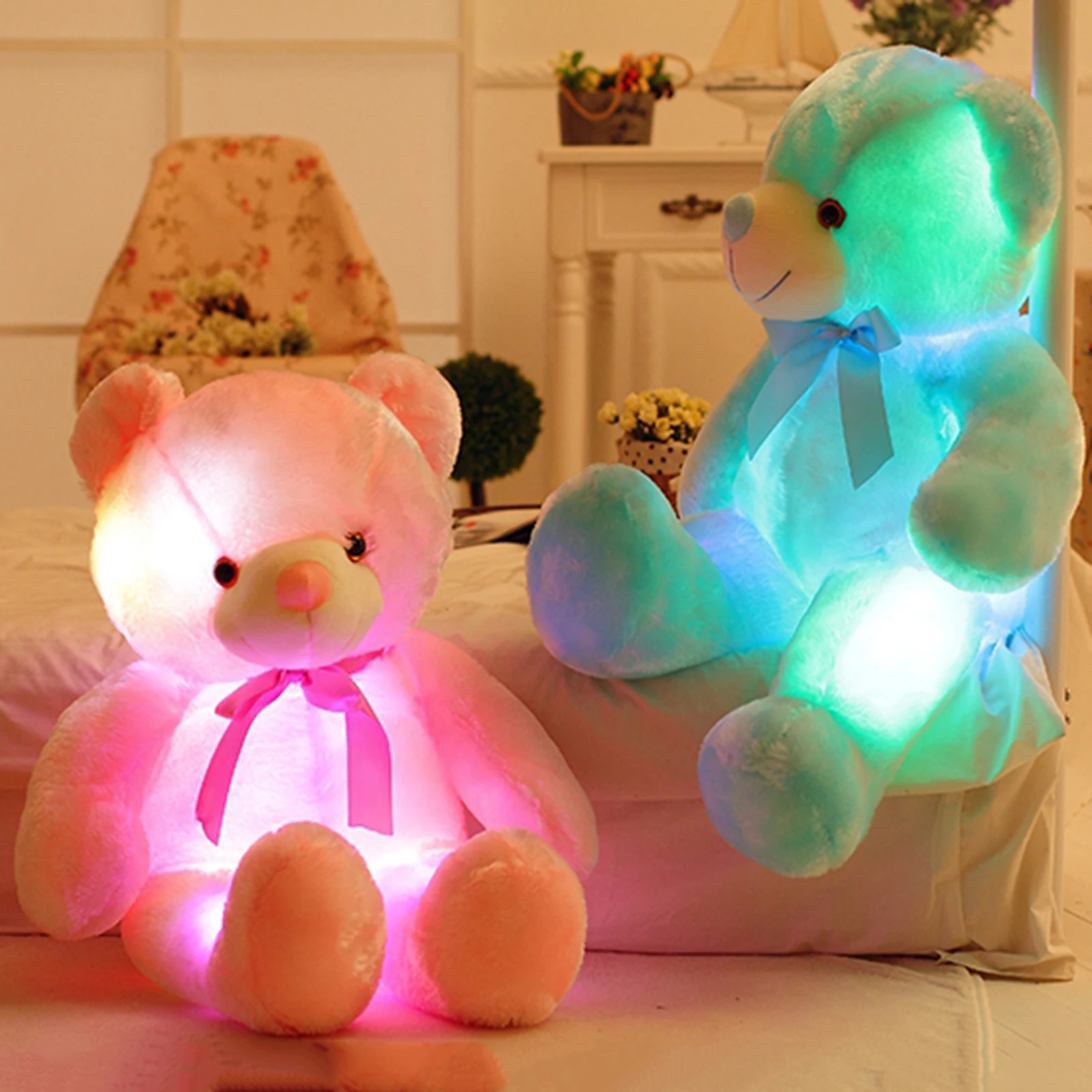 30cm/50cm Creative Light Up LED Bear Stuffed Animals Plush Toy Colorful Glowing Christmas Birthday New Year  Gift for Kids