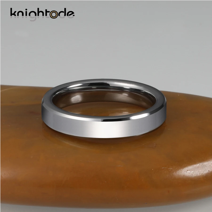 4mm Original Color Tungsten Carbide Wedding Band Couple Rings Beveled Edges Polished Comfort Fit 2