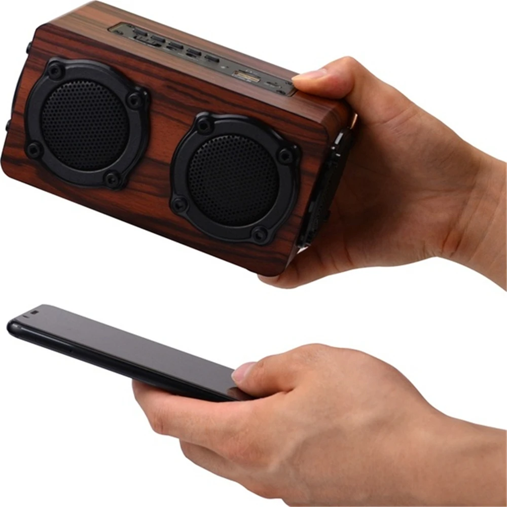 Bluetooth Speaker Wooden Portable Wireless Bass Stereo Speaker SD Card Retro FM Radio TF AUX Portable Outdoor Speakers For Phone