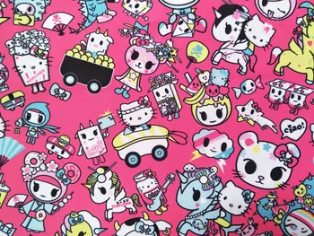 

145cm Width Cartoon Cat/Unicorn/Milk/Popcorn Printed Canvas Fabric For Cushion Cover/Diy Handbag/Slipcover/Curtain DIY Sewing