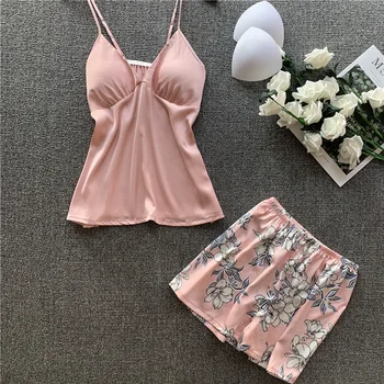 

2020 New pyjamas women sexy floral print lingerie pijama mujer femme pizama female lounge sets satin & lace sleepwear set