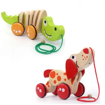 

Kuulee Wooden Crocodile Drag Car Toy Children Cartoon Animal Twist Wooden Toy Car
