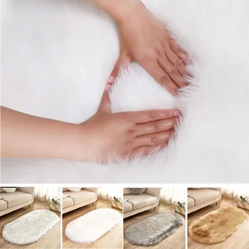 

Oval ComfortableSoft Long Plush Rug Artificial Living Room Super Soft Home Decoration Imitation Wool Carpet Chairs Sofa