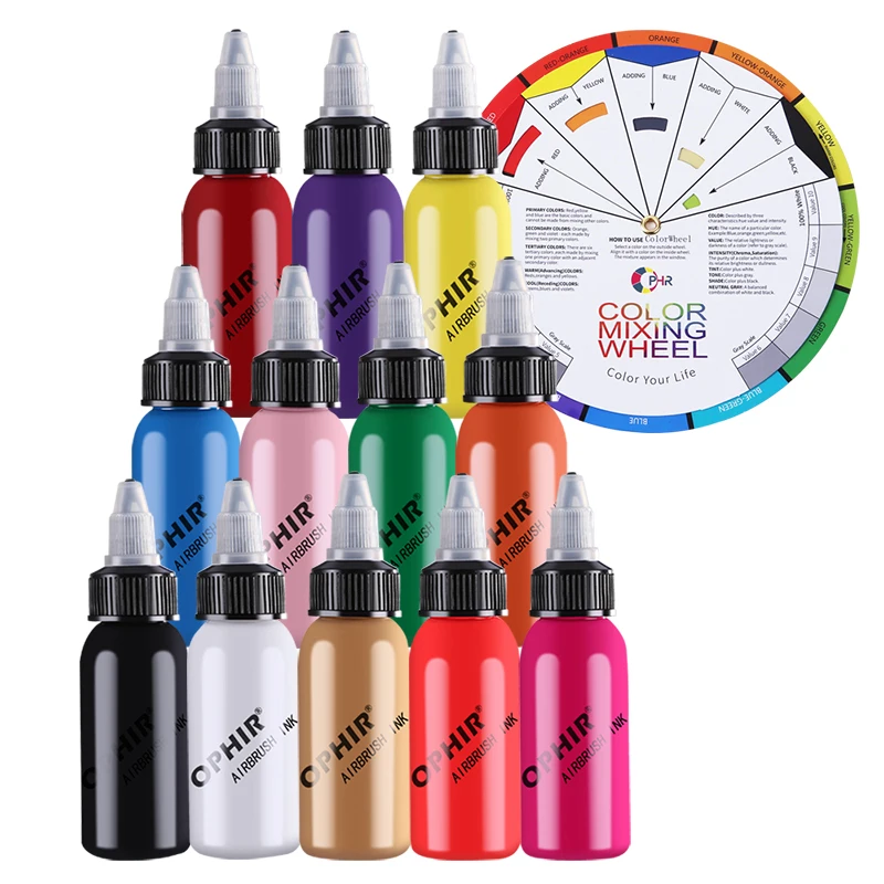 

OPHIR 12Colors Airbrush Acrylic Inks for Nail Art Paint Airbrushing Nail Polish Water Based 30 ML/Bottle TA100(1-12)+AC101