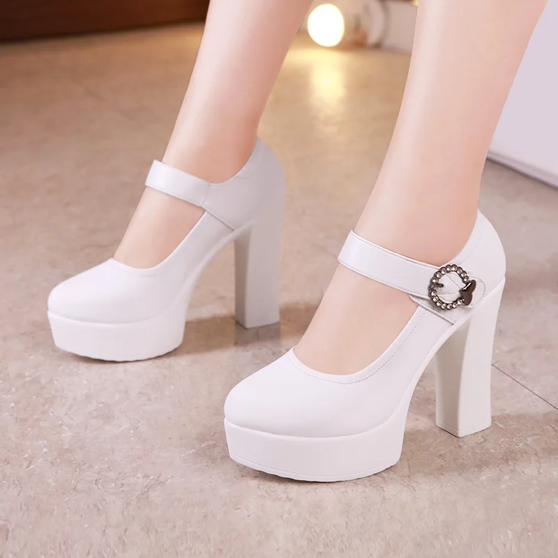 Plus Size 32-43 Block Heel Platform Shoes Women Wedding 2022 Spring High Heels Pumps Ladies Office Party Shoe White Silver | Обувь