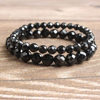

LanLi 4/6/8/10mm fashion Jewelry Natural faceted jet stone bracelet series Attractive male and female ornaments and amulets