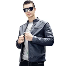 Осенняя мужская кожаная куртка черная, коричневая мужская куртка со стоячим воротником кожаная байкерская куртка мотоциклетная кожаная куртка-бомбер M-3XL