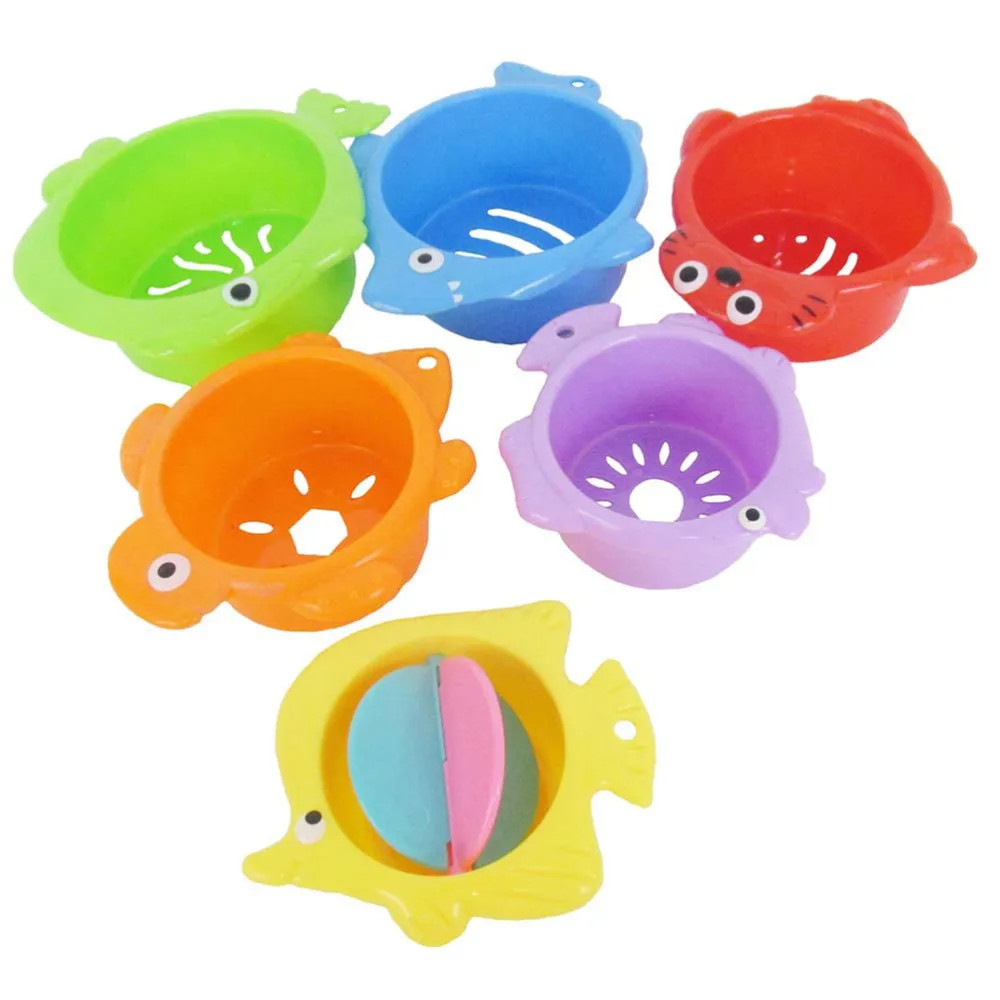 6 Pcs Bath Toys Set Baby Stack Cups Beach Pool Bathroom Shower Float Water Building Toys