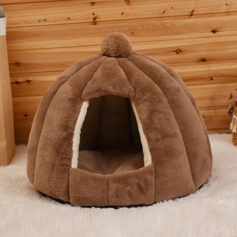 Pet Cat Cave палатка дом Питомник зимняя одежда для собак гнездо складной спальный шезлонг коврик щенок высокого качества корзина маленькая собака кошка кровать - Цвет: Brown