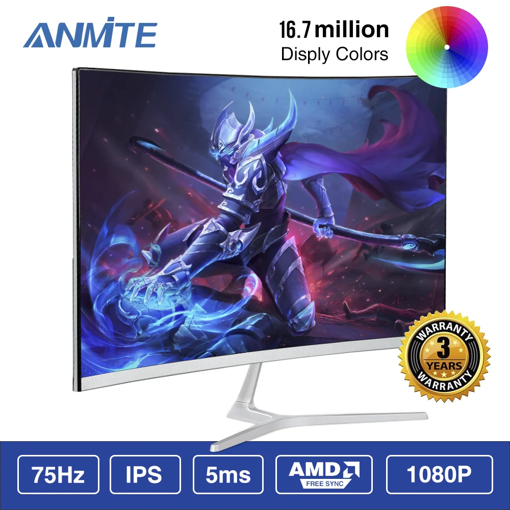 Изогнутый монитор Anmite 21 5 (22) дюйма TFT Lcd FHD Hdmi ультратонкий Светодиодный экран