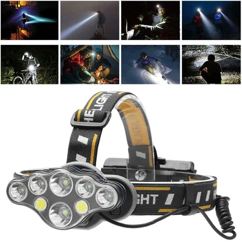 

100000LM 8 Modes 2*T6+4*XPE+2*COB 8-lamp Rechargeable Headlight Flashlight XPE Headlamp T6 LED Headlight Headlight Torch