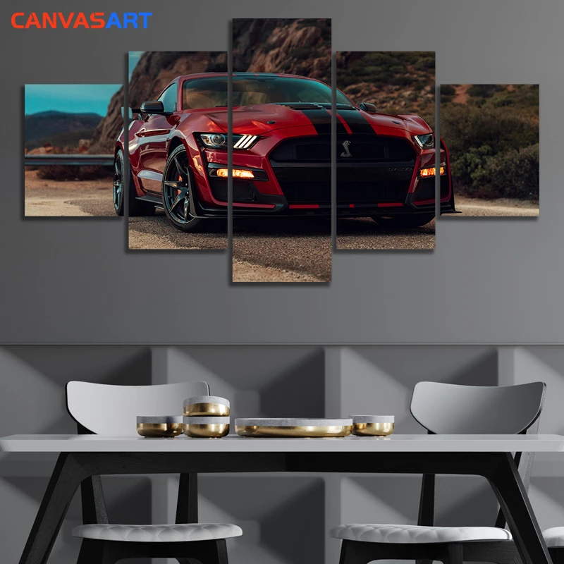 Canvas Art 5 Piece HD Pictures 2020 Ford Mustang Shelby Gt500 Pf Wall Paintings for Home Decor | Дом и сад