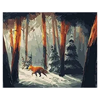 

Paint By Numbers Kit Mountain DIY Handpainted Oil Painting on Canvas for Office Living Room Home Decor-Fox in the Snow