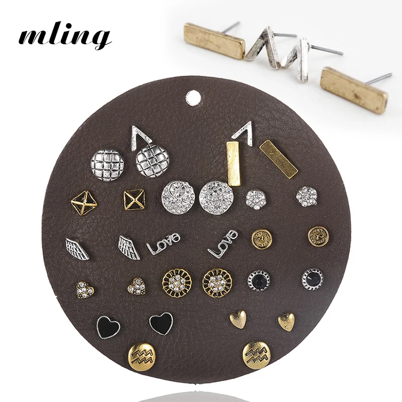 Ретро 15 шт./компл. женщина сплава панковские серьги геометрической формы Стекло крылья перфорированные уши творческий набор колец золото серьги комплект ювелирных изделий