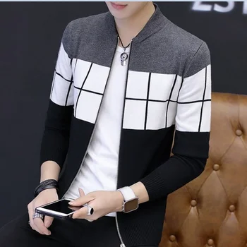 

2020 Autumn Men New Casual Wool Cardigan Sweater Jumper Men Winter Fashion Striped Pockets Knit Outwear Coat Sweater Men