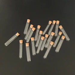 Tubo de ensaio de plástico transparente com tampa de cortiça, tubo de plástico rígido de 50 tamanhos 12*60 13*78 12*100 15*100