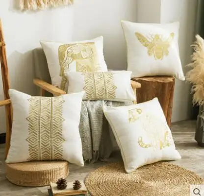 

Bronzing Cushion Cover Simple Modern Embroidery European Sofa Hugging Pillow Cover Bedroom Living Room Bedside Cushion Cover