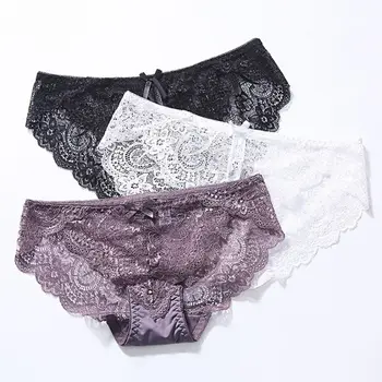 

Women Panties Solid Color Bow Hollow Panties Sexy Underwear Lace Panties Breathable Seamless Briefs For Women